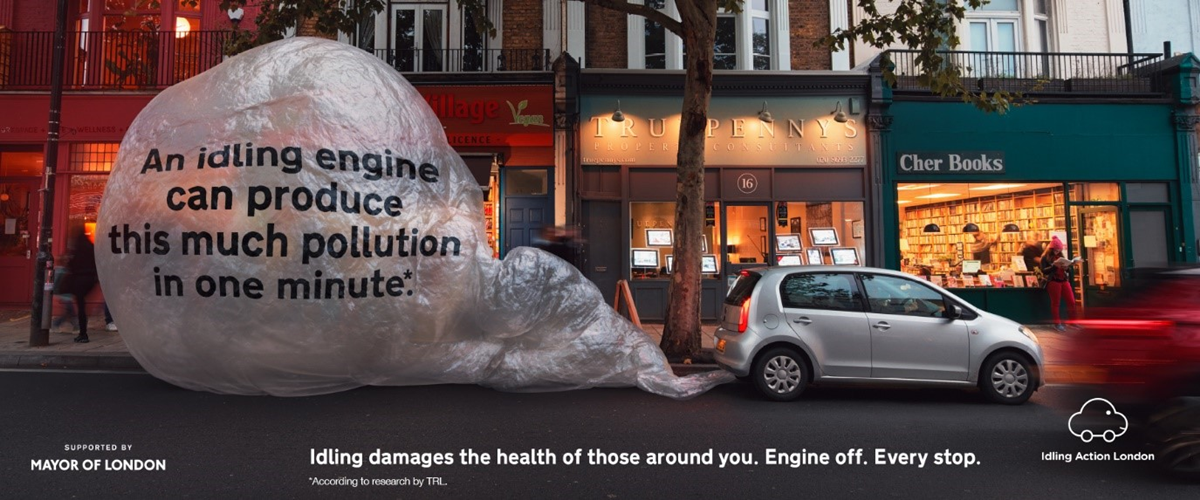 Engine off every stop campaign. Idling damages the health of those around you. Engine off. Every stop.